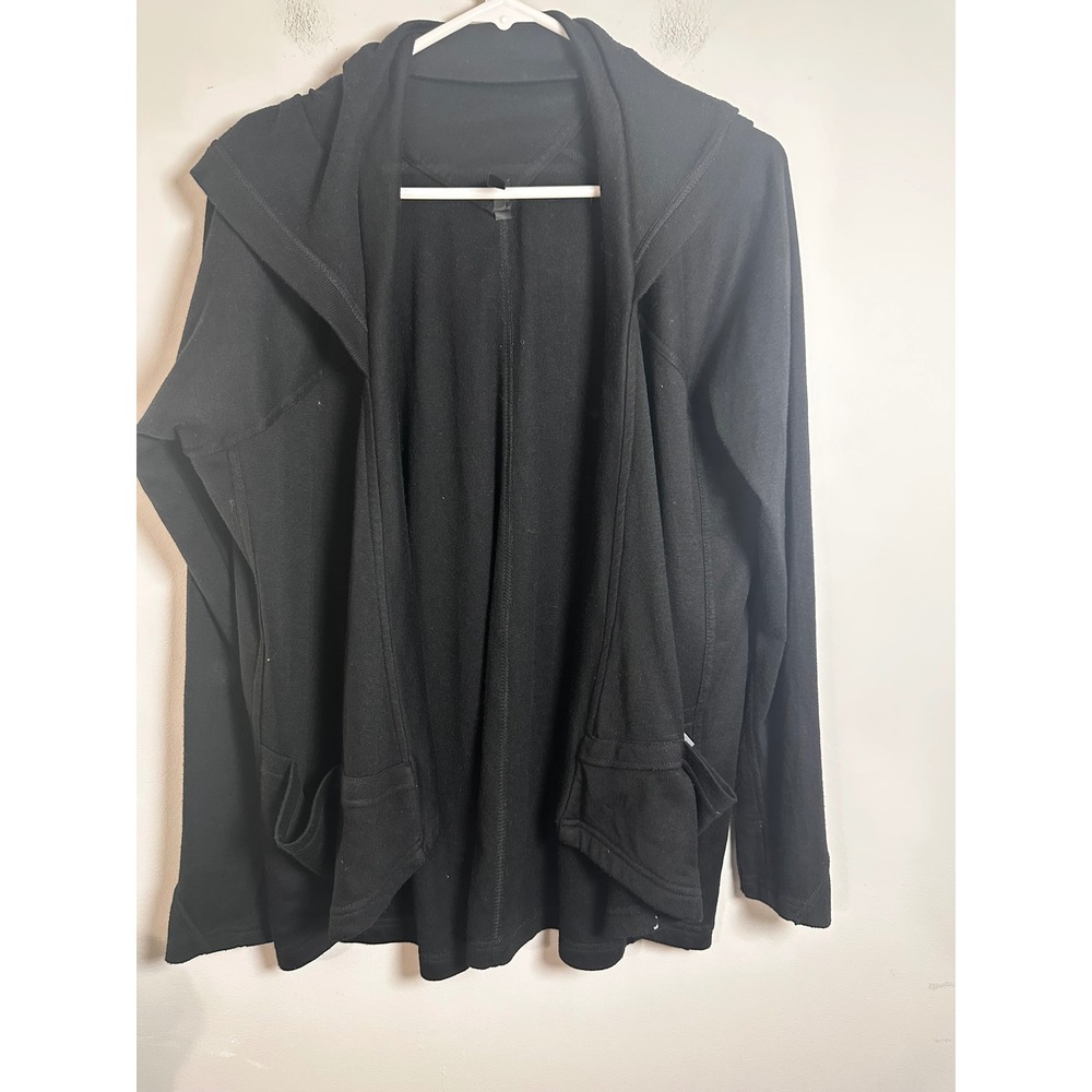 Gaiam Womens Black Open‎ Front Hooded Cardigan Drape Athleisure Yoga Jacket M